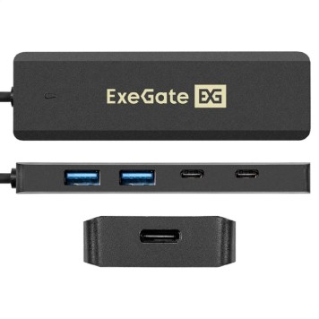 USB-концентраторы Exegate EX298176RUS USB-Хаб (концентратор) 4-в-1 ExeGate DUB-2C2P/5G (кабель-адаптер USB 3.2 Gen1 Type C --> 2xUSB3.2 Gen1 Type-A (5G)/2xUSB3.2 Gen1 Type-C (5G), SuperSpeed USB 5Gbps, Plug&Play, черны-1