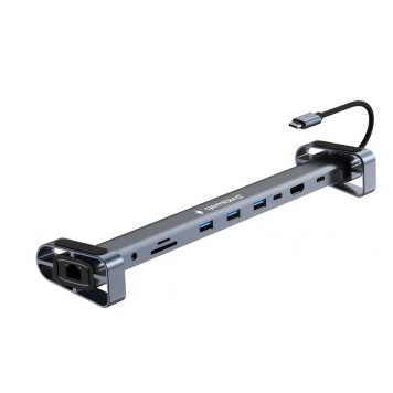 Контроллер Gembird Док-станция Type-C,10 в 1:3xUSB3.1, PD87W, Jack, SD/TF, HDMI, RJ45, Type-C, кабель14см (UHB-D5)