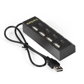 USB-концентраторы Exegate EX293977RUS USB-Хаб (концентратор) ExeGate DUB-42SW (кабель-адаптер USB2.0 --> 4xUSB2.0, кнопки включения/отключения для каждого порта, Plug&Play, черный)-1