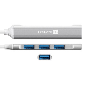 USB-концентраторы Exegate EX298168RUS USB-Хаб (концентратор) 4-в-1 ExeGate DUB-3213C (кабель-адаптер USB3.0 Type-C --> 3xUSB2.0, 1xUSB3.0, Plug&Play, Серебристый)-1