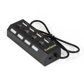USB-концентраторы Exegate EX293977RUS USB-Хаб (концентратор) ExeGate DUB-42SW (кабель-адаптер USB2.0 --> 4xUSB2.0, кнопки включения/отключения для каждого порта, Plug&Play, черный)