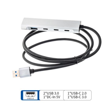 Контроллер ORIENT CU-422A, разветвитель USB 3.2 Gen1 (5 Гбит/c), порты: 2xUSB-A + 1xUSB-C, 1 порт USB 2.0 USB-C, порт для доп.питания USB-C, алюм.корпус, кабель подключения USB Type-A, длина 1.2 метра (31334)-1
