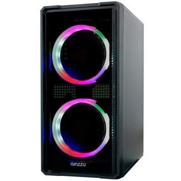 корпус Ginzzu B177  2*USB 2.0,AU FAN 2*12 LED передняя и боковая панель стекло-1