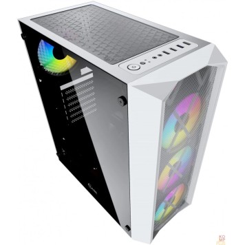 Корпус Powercase CMRMW-L4 Корпус Rhombus X4 White, Tempered Glass, Mesh, 4x 120mm 5-color LED fan, белый, ATX  (CMRMW-L4)-2