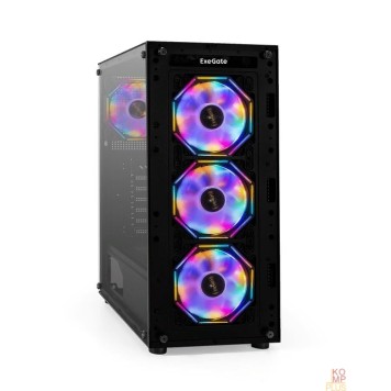 Корпуса Exegate EX294967RUS Корпус Miditower ExeGate i3 BASE (ATX, без БП, с окном, 1*USB+1*USB3.0, аудио, 4 вент. 12см с RGB подсветкой)