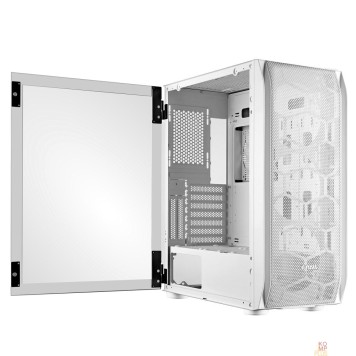 корпус Ginzzu GL185 White боковая дверца закаленное стекло на петлях на магнитах-1