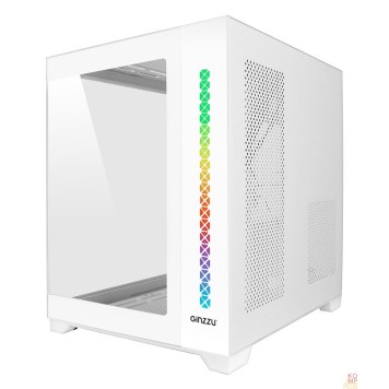 корпус Ginzzu V420 RGB подсветка, закаленное стекло 1*USB 3.0,1*USB 2.0, AU Белый mATX