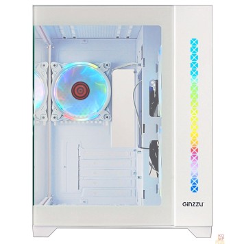 корпус Ginzzu V490 RGB подсветка, контроллер CRC6, 3* 12R6 FAN 12CM RGB, закаленное стекло 1*USB 3.0,1*USB 2.0, AU Белый mATX-2