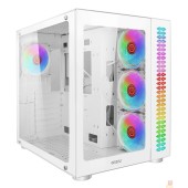 корпус Ginzzu V570 RGB подсветка, контроллер CRC10, 4* 12RW6 FAN 12CM RGB, закаленное стекло 1*USB 3.0,1*USB 2.0, AU Белый ATX