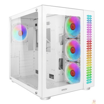 корпус Ginzzu V570 RGB подсветка, контроллер CRC10, 4* 12RW6 FAN 12CM RGB, закаленное стекло 1*USB 3.0,1*USB 2.0, AU Белый ATX