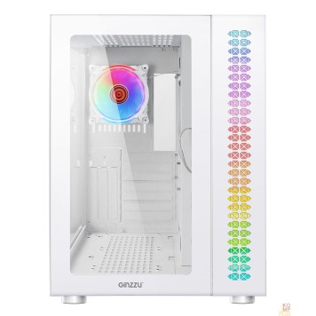 корпус Ginzzu V570 RGB подсветка, контроллер CRC10, 4* 12RW6 FAN 12CM RGB, закаленное стекло 1*USB 3.0,1*USB 2.0, AU Белый ATX-2