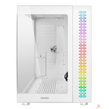 корпус Ginzzu V580 RGB подсветка, закаленное стекло 1*USB 3.0,1*USB 2.0, AU Белый ATX-1
