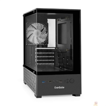 Корпуса Exegate EX298221RUS Корпус Minitower ExeGate i3 SEA (mATX, без БП, 1*USB+1*USB3.0, HD аудио, черный, 1 вент. 12см с RGB подсветкой, передняя и боковая панели - закаленное стекло)-1
