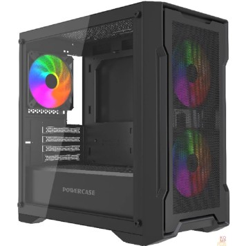 Корпус Powercase Корпус Mistral Micro X3B ARGB, Tempered Glass, 3x 120mm ARGB PWM Fan, чёрный, mATX  (CMMXB-A3)