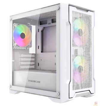 Корпус Powercase Mistral Micro X3W ARGB, Tempered Glass, 3x 120mm ARGB PWM Fan, белый, mATX  (CMMXW-A3)