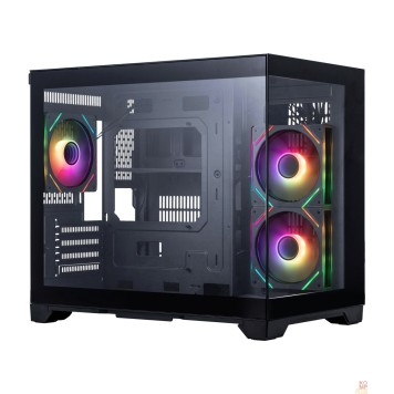 Корпус 1STPLAYER MEGAVIEW MV6-TP ARGB Black / mATX / 3x120mm ARGB fans / MV6-TP-BK-2FC7R-1FC7