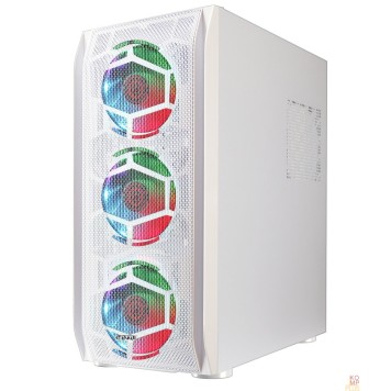 корпус Ginzzu GL 390 боковая дверца закаленное стекло на петлях на магнитах, controller CRC10, 4* 12R6W FAN 12CM RGB Белый-2