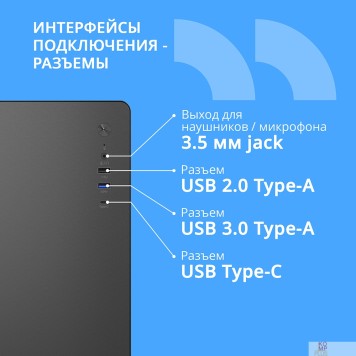 Корпус CBR Корпус ATX Miditower U500, без БП, 1*USB 3.0 Type-C, 1*USB 3.0, 1*USB 2.0, HD Audio+Mic, Black PCC-ATX-U500-WPSU-2