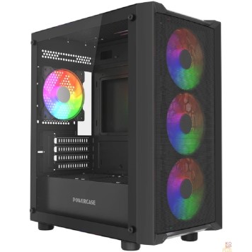 Корпус Powercase Mistral Micro EM19, Tempered Glass, 4x120mm ARGB PWM fan, чёрный, mATX  (CMMEM19B-A4)