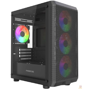Корпус Powercase Mistral Micro EM22, Tempered Glass, 4x120mm FRGB fan, чёрный, mATX  (CMMEM22B-L4)