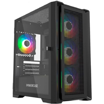 Корпус Powercase Alisio Micro X4B V2, Tempered Glass, 4х 120mm ARGB fans, ARGB HUB, чёрный, mATX  (CAMCXB-A4)
