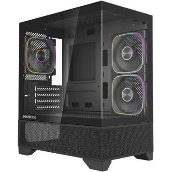 Корпус Powercase Корпус Vision Micro M4B, Tempered Glass, Type-C, 3x 120mm ARGB PWM Fan, чёрный, mATX  (CVMM4B-A3)