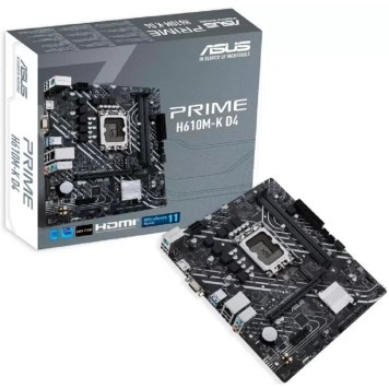 Материнская плата ASUS PRIME H610M-K D4 (Socket 1700, mATX, 2xDDR4(64GB), VGA/HDMI 2.1, 1xPCIe 4.0x16/1xPCIe 3.0/1xLAN, 4xSATA 6Gb/s, 1xM.2, 2xUSB 3.2, 4xUSB 2.0, 1xPS/2)-1