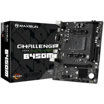 Материнская плата MAXSUN MS-Challenger B450M (Socket  AM4, mATX, 2*DDR4, VGA/HDMI, 4*SATA3, 1*M.2, 1*PCIEx16/1*PCIEx1, 2*USB2.0, 2*USB 3.2 Gen1, LAN 1*1G, RTL)