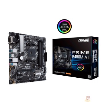 Материнская плата ASUS PRIME B450M-A II (Socket AM4, mATX, 4xDDR4(128GB),  VGA/DVI-D/HDMI 2.0, 1xPCIe 3.0x16/2xPCIe 2.0, 1xLAN, 6xSATA 6Gb/s, 1xM.2, 6xUSB 3.2, 1xPS/2)