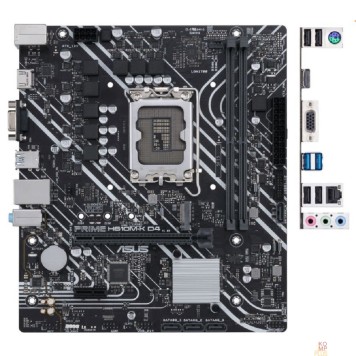 Материнская плата ASUS PRIME H610M-K D4 (Socket 1700, mATX, 2xDDR4(64GB), VGA/HDMI 2.1, 1xPCIe 4.0x16/1xPCIe 3.0/1xLAN, 4xSATA 6Gb/s, 1xM.2, 2xUSB 3.2, 4xUSB 2.0, 1xPS/2)
