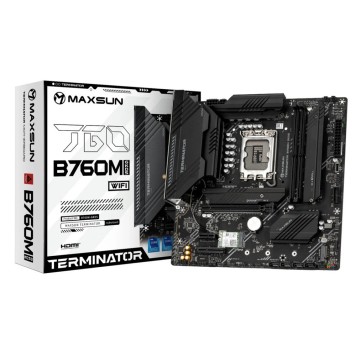 Материнская плата MAXSUN MS-Terminator B760M GKD5 WIFI (Socket 1700, mATX, 2*DDR5(96Gb), DP/HDMI, 4*SATA3, 3*M.2, 1xPCI-Ex16/1*PCIEx4/1*PCIEx1, 6*USB 2.0, 2*USB 3.2, LAN 1*2.5G, Wi-Fi 6, RTL)