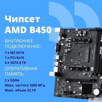 Материнская плата CBR B450M Challenger {Socket AM4, 2*DDR4, mATX, VGA+HDMI, 1*PCIEx16/1*PCIEx1/1*M.2(NVME & SATA), 4*SATA3, 4*USB2+4*USB3, Glan}-2