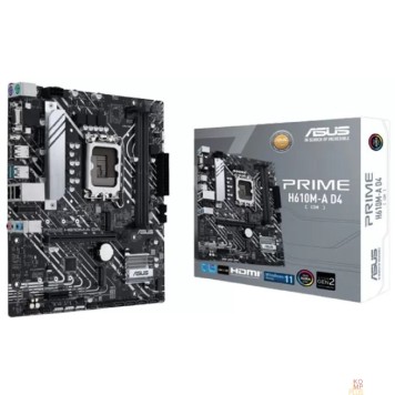 Материнская плата ASUS PRIME H610M-A D4-CSM (Socket 1700, mATX, 2xDDR4(64GB),  VGA/DP/HDMI 2.1, 1xPCIe 4.0x16/1xPCIe 3.0, 1xLAN, 4xSATA 6Gb/s, 2xM.2, 1xM.2 E key, 2xUSB 3.2, 4xUSB 2.0, 2xPS/2)
