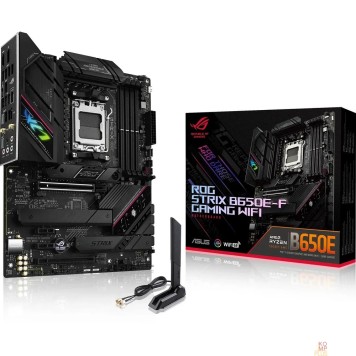 Материнская плата ASUS ROG STRIX B650E-F (Socket AM5, ATX, 4xDDR5(128GB), DP/HDMI, 1xPCIe 5.0x16/1xPCIe 4.0x16, 2xPCIe 4.0, 1xLAN (2.5GbE), Wi-Fi 6E, BT, 4xSATA 6Gb/s, 3xM.2, 2xType-C, 6xUSB 3.2, 4xUSB 2.0)