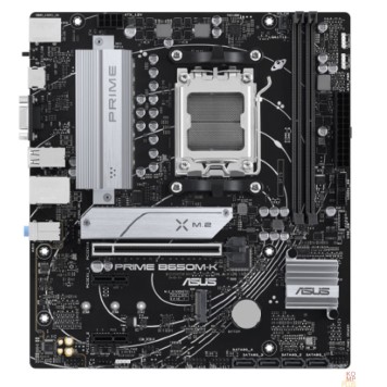 Материнская плата ASUS PRIME B650M-K (Socket AM5, mATX, 2xDDR5(96GB), D-SUB/HDMI 2.1/1xPCIe 4.0x16/2xPCIe 4.0, 1xLAN (2.5GbE), 4xSATA 6Gb/s, 2xM.2, 4xUSB 3.2, 4xUSB 2.0, 1xPS/2)