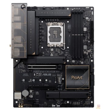 Материнская плата ASUS PROART B760-CREATOR WIFI (Socket 1700, mATX, 4xDDR5(192GB), DP/HDMI, 1xPCIe 5.0x16/1xPCIe 4.0x16/1xPCIe 3.0, 1xLAN+1xLAN (2.5GbE), Wi-Fi, BT, 4xSATA 6Gb/s, 3xM.2, 1xType-C, 4xUSB 3.2, 4xUSB 2.0)