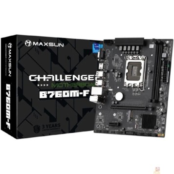 Материнская плата MAXSUN MS-Challenger B760M-F (Socket 1700, mATX, 2*DDR4, VGA+ HDMI, 3*SATA3, 1*M.2, 1xPCI-E x16 /1xPCI-E x, 4*USB 2.0, 2*USB 3.2 Gen1 , LAN 1*1G, RTL)