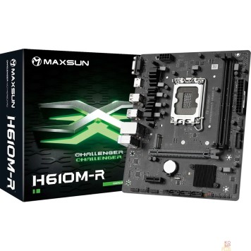 Материнская плата MAXSUN MS-Challenger H610M-R (Socket 1700, mATX, 2*DDR4, VGA+HDMI, 3*SATA3, 1*M.2, 1*PCIEx16/1*PCIEx1, 4*USB 2.0, 2*USB 3.2 Gen1, LAN 1*1G, RTL)