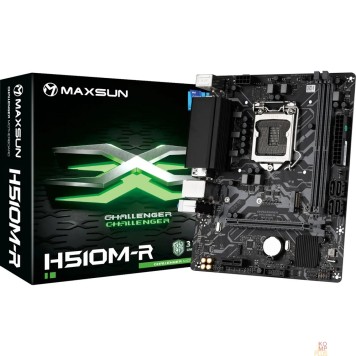 Материнская плата MAXSUN MS-Challenger H510M-R (Socket 1200, mATX, H510, 2*DDR4, VGA+HDMI,  3*SATA3, 1*M.2, 1*PCIEx16/1*PCIEx1, 6*USB 2.0,2*USB 3.2 Gen1, LAN 1*1G,  RTL)