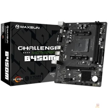 Материнская плата MAXSUN MS-Challenger B450M (Socket  AM4, mATX, 2*DDR4, VGA/HDMI, 4*SATA3, 1*M.2, 1*PCIEx16/1*PCIEx1, 2*USB2.0, 2*USB 3.2 Gen1, LAN 1*1G, RTL)