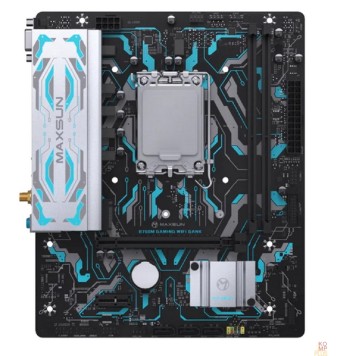 Материнская плата MAXSUN MS-B760M GAMING WIFI GANK V2 (Socket 1700, mATX, 2*DDR5, VGA+HDMI, 3*SATA3, 1*M.2, 1xPCI-E x16 /1xPCI-E x4, 4*USB 2.0, 2*USB 3.2 GEN 2, LAN 1*1G,  Bluetooth,  Wi-Fi 802.11ax, RTL)