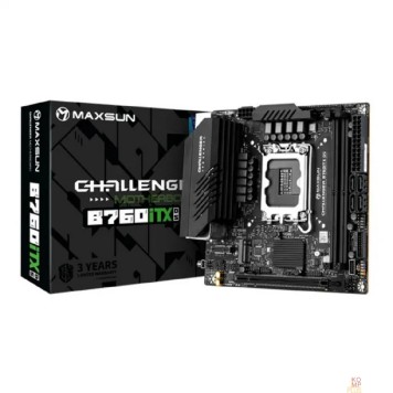 Материнская плата MAXSUN MS-Challenger B760ITX D5 (Socket 1700, mini-ITX, 2*DDR5, 2*HDMI/2*DP, 4*SATA3,  2*M.2, 1xPCI-E x16,  4*USB 2.0,  2 x USB 3.2 Gen1, LAN 1*1G/1*2.5G,  RTL)