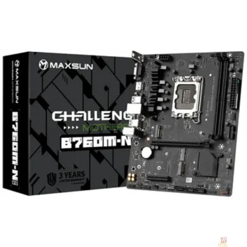 Материнская плата MAXSUN MS-Challenger B760M-N D5 V2 (Socket 1700, mATX, 2*DDR5, VGA+ HDMI, 3*SATA3, 2*M.2, 1xPCI-E x16 /1xPCI-E x4, 4*USB 2.0,  2*USB 3.2 Gen1 , LAN 1*1G,  RTL)