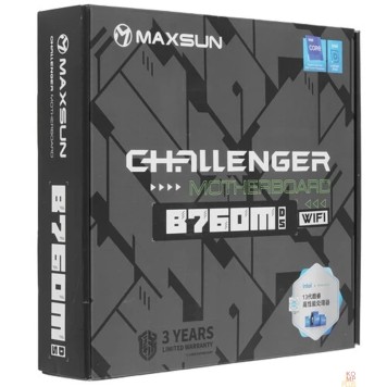 Материнская плата MAXSUN MS-Challenger B760M D5 WIFI (Socket 1700, mATX, 2*DDR5, VGA+ HDMI, 3*SATA3, 2*M.2, 1*PCIEx16/1*PCIEx1, 2*USB2.0, 4*USB 3.2, LAN 1*1G, Bluetooth,  Wi-Fi 802.11ax,  RTL)