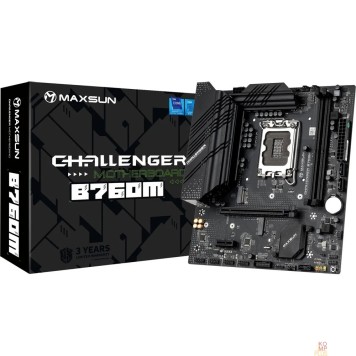 Материнская плата MAXSUN MS-Challenger B760M (Socket 1700, mATX, 2*DDR4, VGA+ HDMI, 3*SATA3, 2*M.2, 1xPCI-E x16 /1xPCI-E x1, 2*USB 2.0, 4*USB 3.2 Gen1 , LAN 1*1G,  RTL)