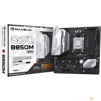 Материнская плата MAXSUN MS-Terminator B850M WIFI (Socket AM5, mATX, 4*DDR5(192Gb), DP/HDMI,  4*SATA3, 2*M.2,  1*PCIEx16/1*PCIEx4/1*PCIEx1, 4*USB2.0, 4*USB 3.0, 1*Type-C, LAN 1*2,5G, Bluetooth,  Wi-Fi 802.11ax, RTL)