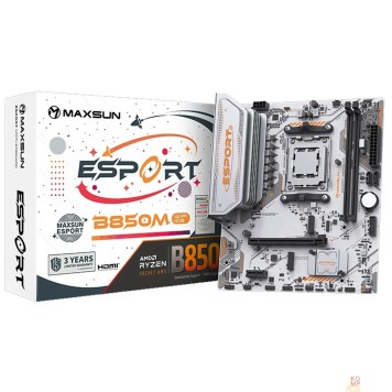 Материнская плата MAXSUN MS-eSport B850M WIFI ICE (Socket AM5, mATX, 2*DDR5(96Gb), DP/HDMI,  2*SATA3, 2*M.2,  1*PCIEx16/1*PCIEx1, 2*USB2.0, 4*USB 3.0, Bluetooth,  Wi-Fi 802.11ax, RTL)