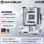 Материнская плата MAXSUN MS-B550M GAMING WIFI ICE (Socket AM4, mATX, 4*DDR4(64Gb), DP/HDMI,  3*SATA3, 2*M.2,  1*PCIEx16/1*PCIEx4, 4*USB2.0, 2*USB 3.0, LAN 1*1G, Bluetooth,  Wi-Fi 802.11ac, RTL)