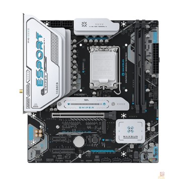 Материнская плата MAXSUN MS-eSport B860M SNIPER WIFI (Socket 1851, mATX, 2*DDR5(96Gb), DP/HDMI, 2xSATA3, 2*M.2,xPCI-Ex16 /1xPCI-Ex4/1xPCI-Ex1, 4*USB 2.0, 4*USB 3.2, LAN 1*2.5G, Bluetooth, Wi-Fi6, ARGB,  RTL)-1