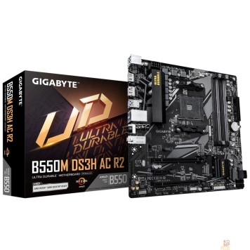 Материнская плата Материнская плата Gigabyte B550M DS3H AC R2 Soc-AM4 AMD B550 4xDDR4 mATX AC`97 8ch(7.1) GbLAN RAID+HDMI+DP